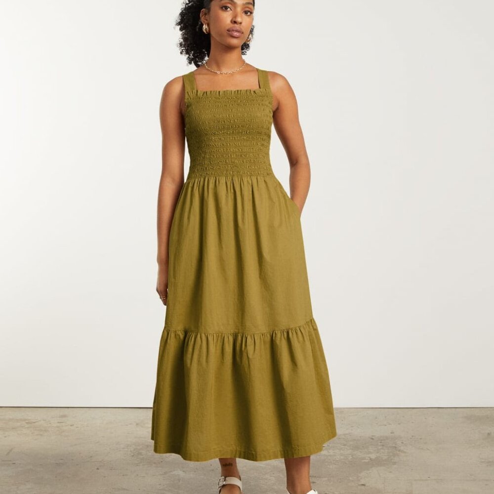 Everlane The Smock Dress in Autumn Fern XS